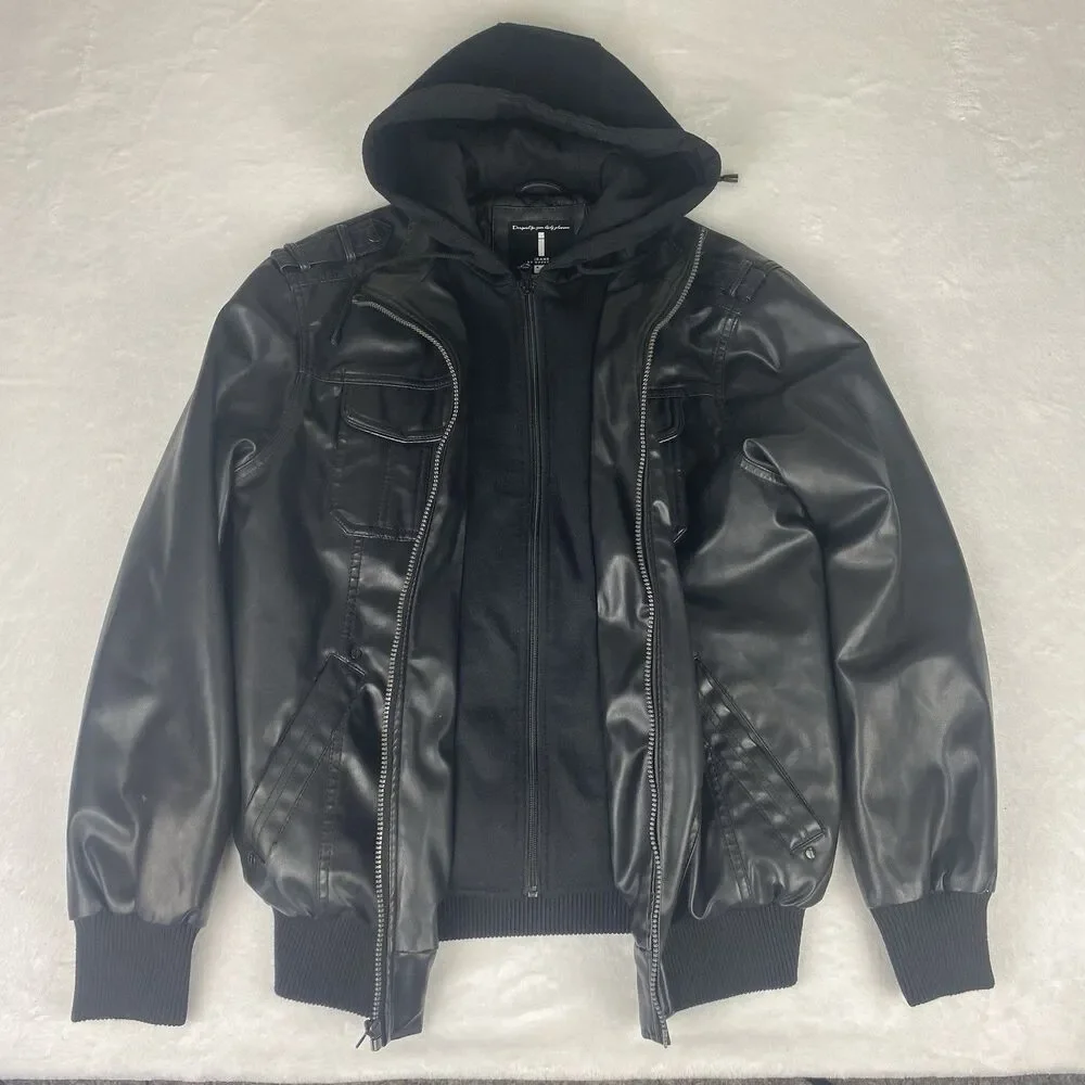 i Jeans By Buffalo Jacket Mens Small Black Hooded Full Zip Pockets Casual